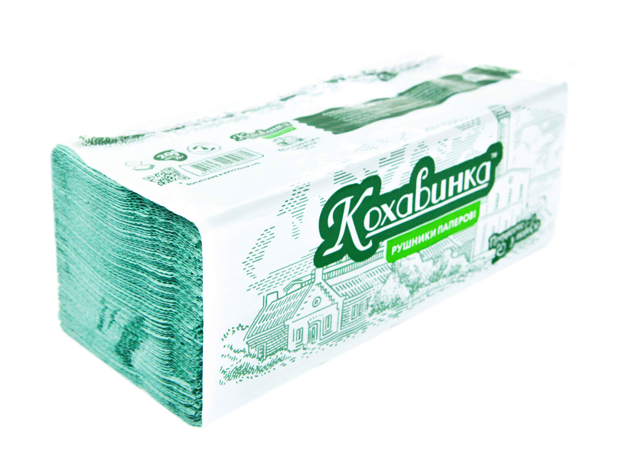 Полотенца листовые V (ZZ) -складки 1-сл., макул., 200 лист.(25*23см.), зелен. Кохавинка - фото 3