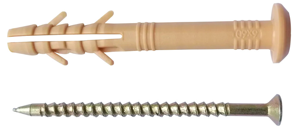 Дюбель быстрого монтажа CM-b 6х40мм. с буртиком и ударным шурупом, полипропилен, 100шт/уп. METALVIS - фото 1