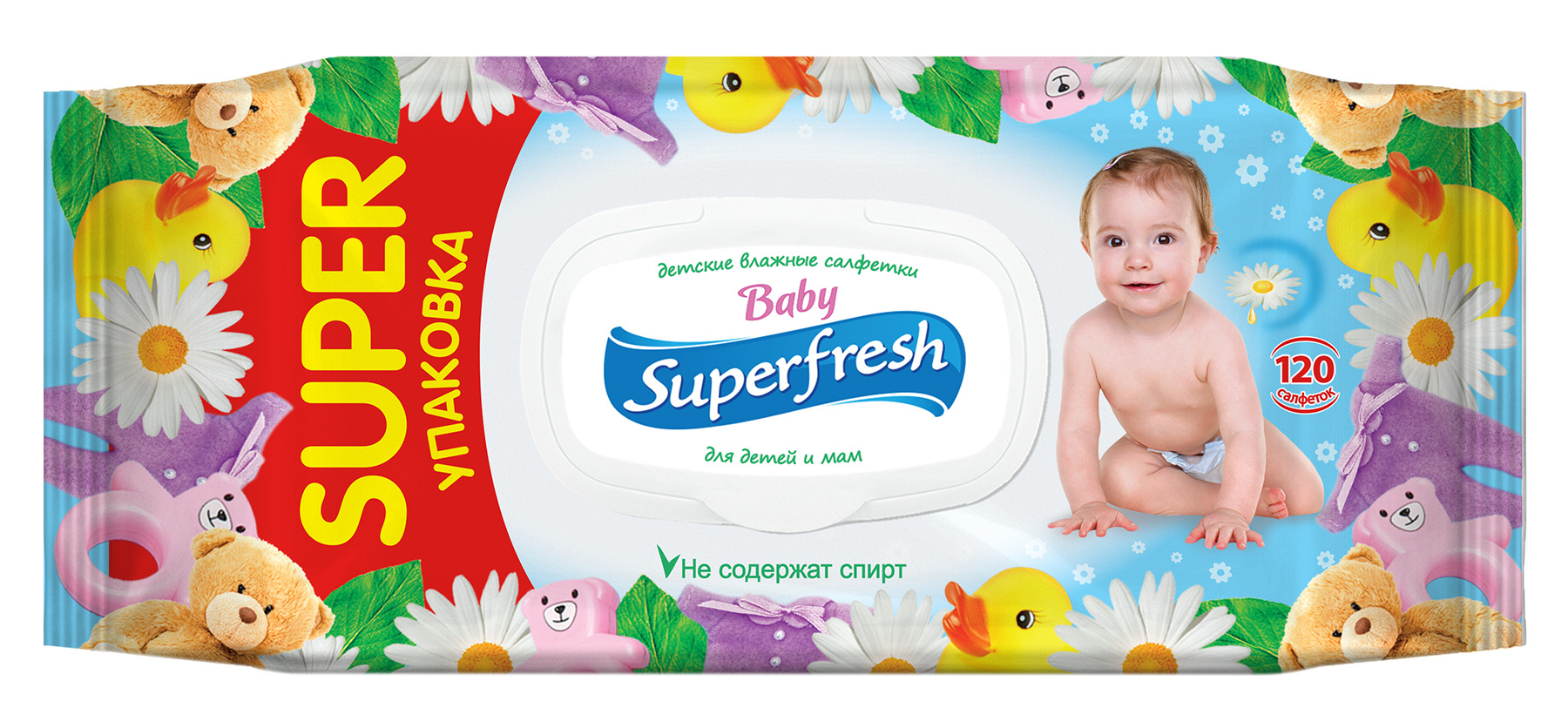 Серветки вологі для дітей та мам Baby, 120шт/уп., з клапаном Super Fresh - фото 1