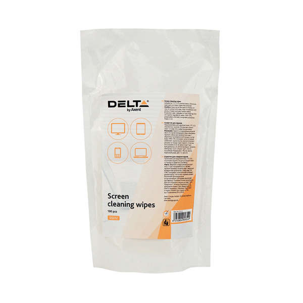 Серветки вологі для чищення моніторів TFT/PDA/LCD, змінні в пакеті, 100шт. (D5312) Axent Delta - фото 1