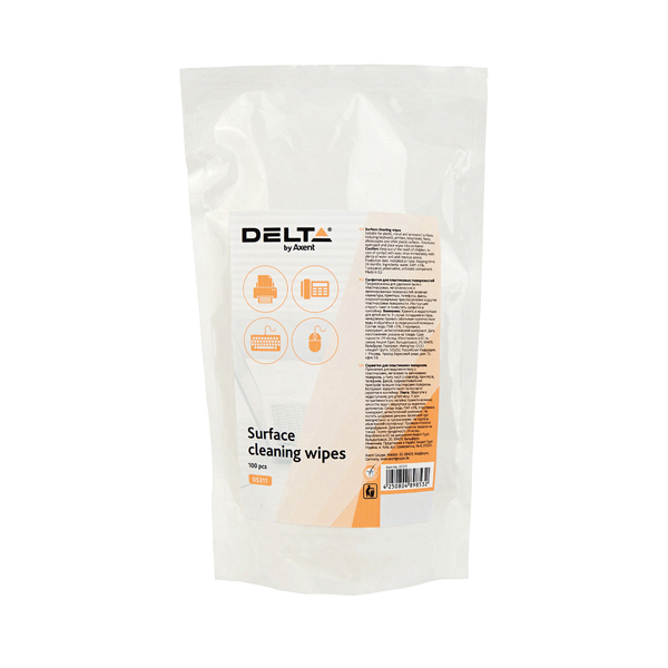 Серветки вологі для чищення оргтех., змінні в кульку, 100шт. (D5311) Axent Delta - фото 1