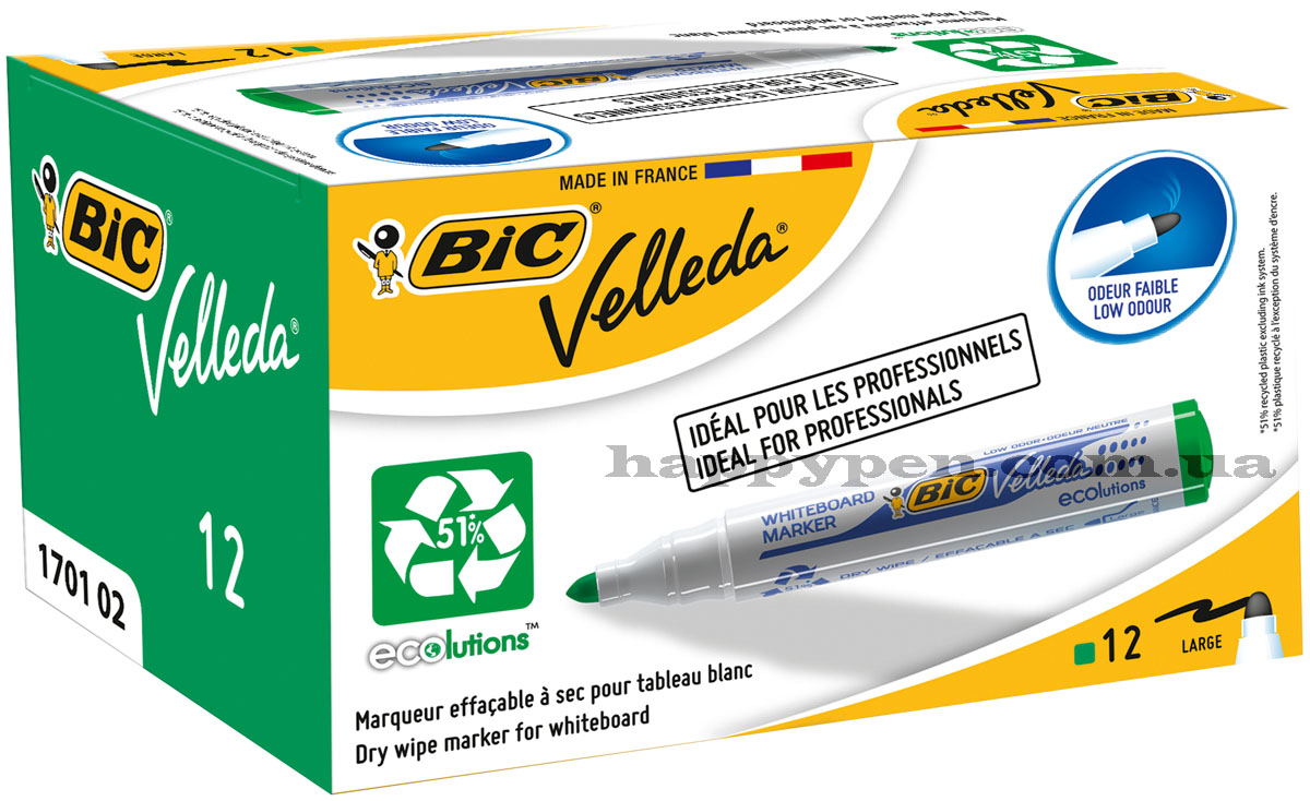 Маркер для досок круглое острие Velleda 2,5мм., зелен. Bic - фото 1
