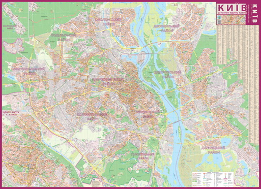 Карта Киева до каждого дома 108*154см., ламинация Украина - фото 1