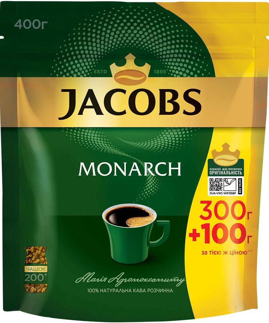 Кофе растворимый Jacobs Monarch 400г. в пакете (4820206290854) Jacobs - фото 1