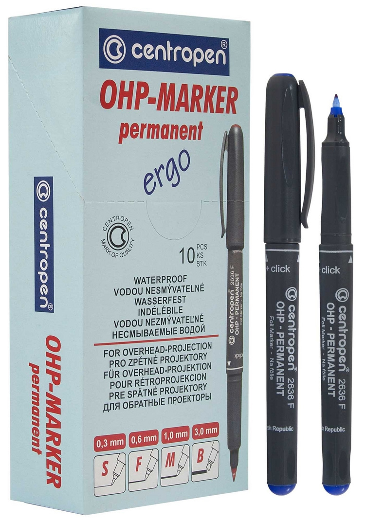 Маркер перманентный, круглое острие 0,6мм. (F) 2636, син. Centropen - фото 1