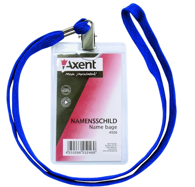 Бейдж вертикальний 64*117мм., з син. стрічкою Axent - фото 1