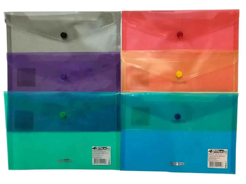 Папка-конверт на кнопці В5, прозора, асорті 4Office - фото 1
