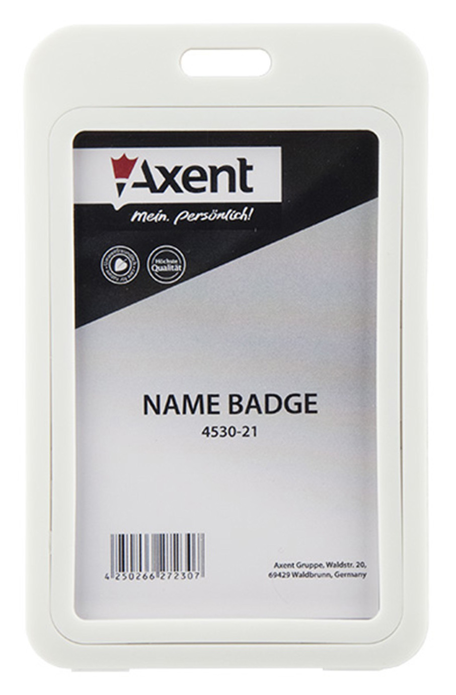Бейдж вертикальний 70*110мм., розмір вкладення 50*85мм., пластик, біл. Axent - фото 1