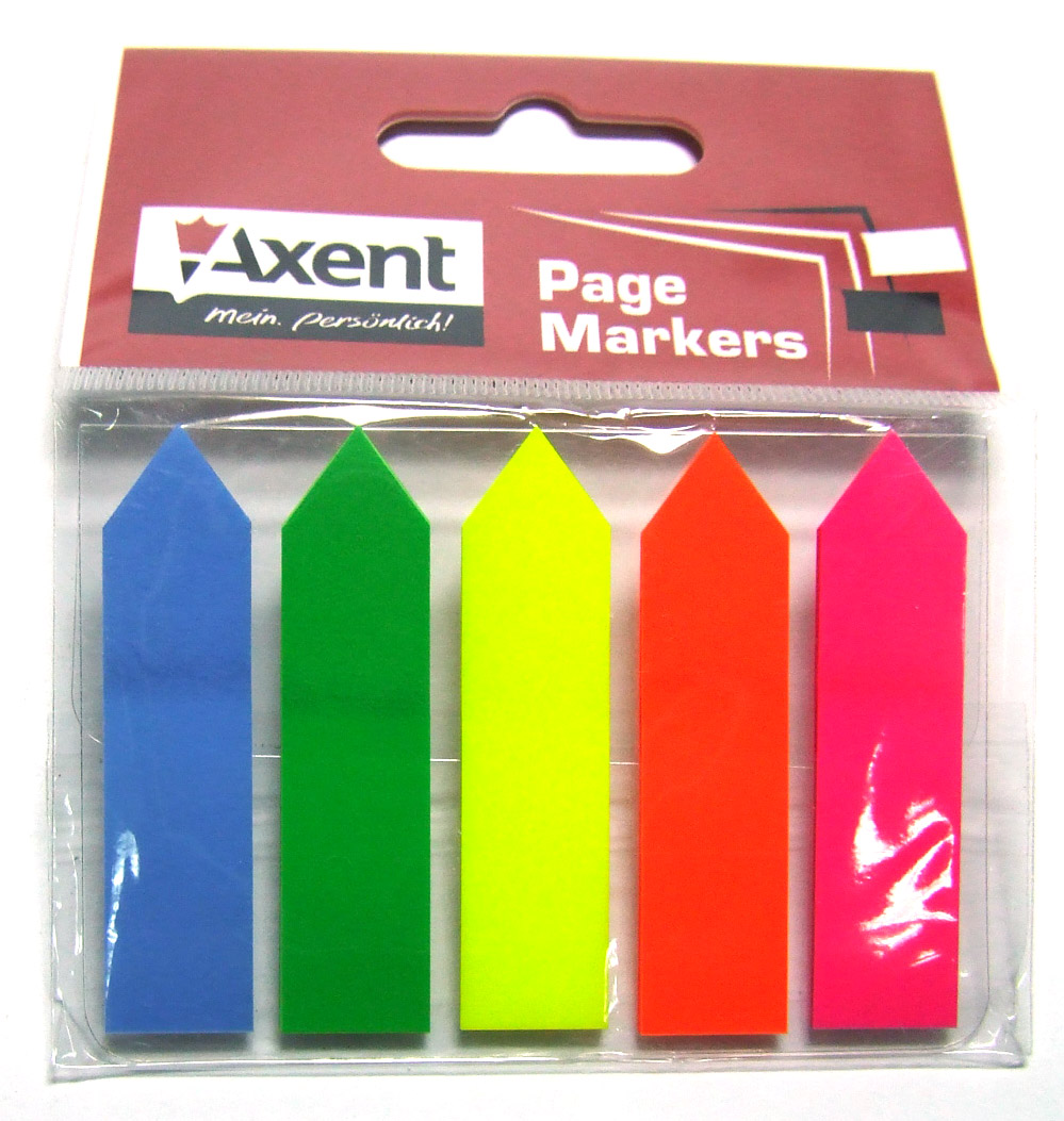 Закладки-стрелки пластиковые 12х50мм., 125шт., 5 цветов по 25 шт., неон. Axent - фото 1