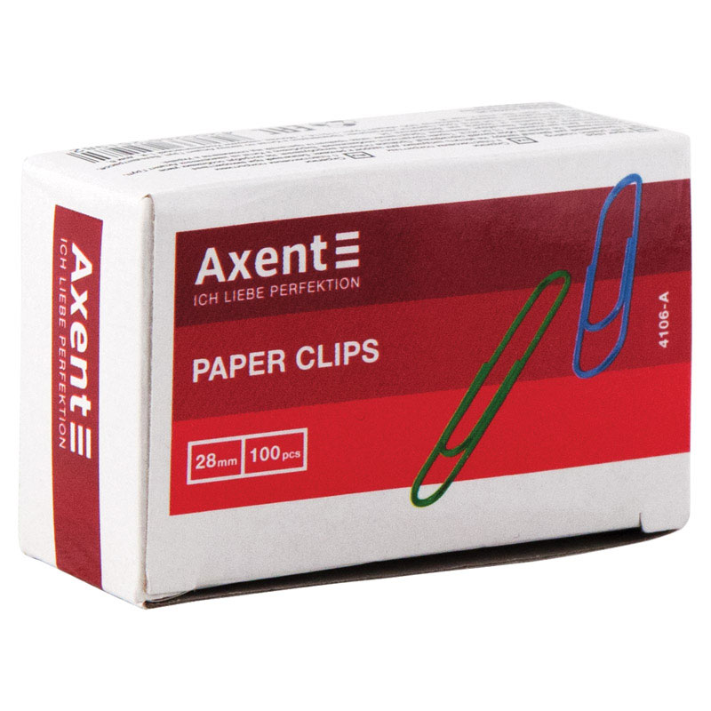Скрепки 28мм., цветные, круглые, 100шт., картон. уп. Axent - фото 1