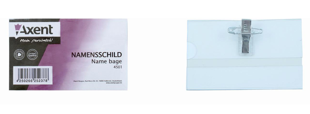 Бейдж горизонтальный 88*57мм., с зажимом и булавкой Axent - фото 1