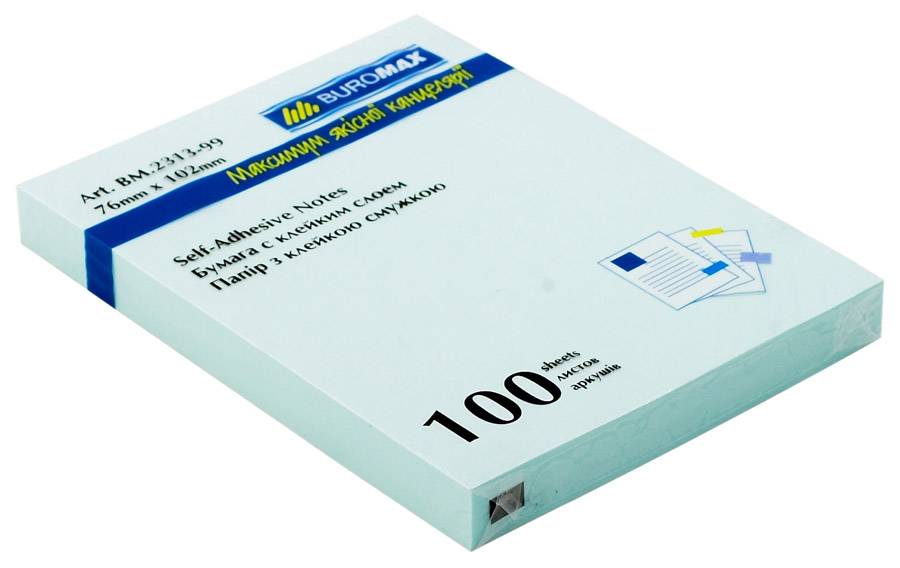 Блок бумаги с клейким слоем 102*76мм.*100 листов, mix BuroMax - фото 1