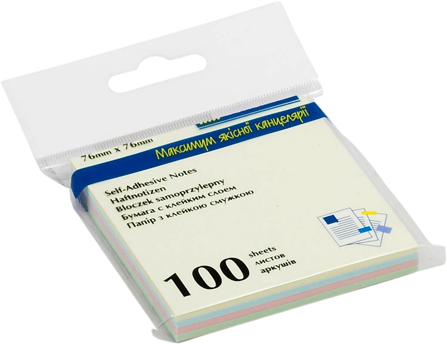 Блок бумаги с клейким слоем 76*76мм.*100 листов, пастельная радуга BuroMax - фото 1