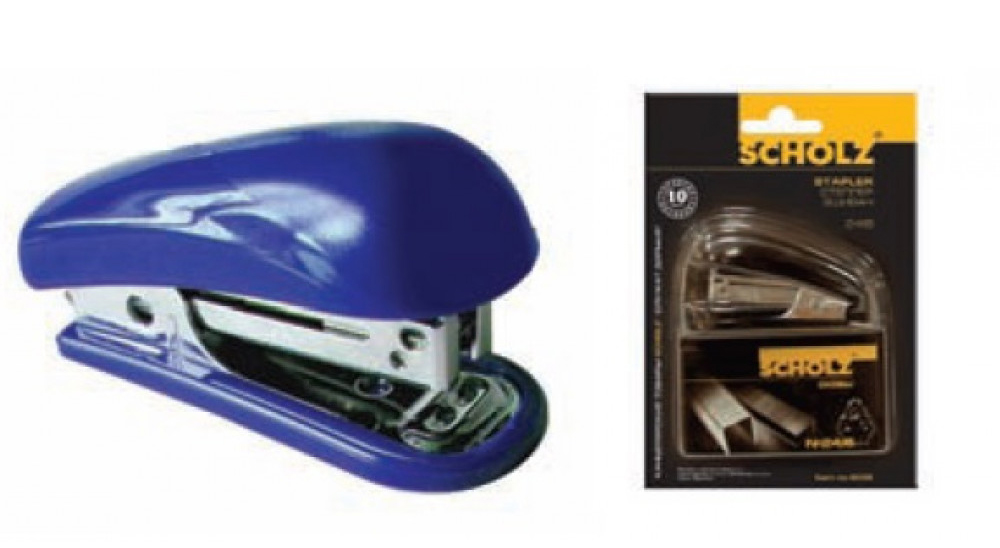 Степлер-міні №10 8арк., пластик. + 1000 скоб, син. Scholz - фото 1