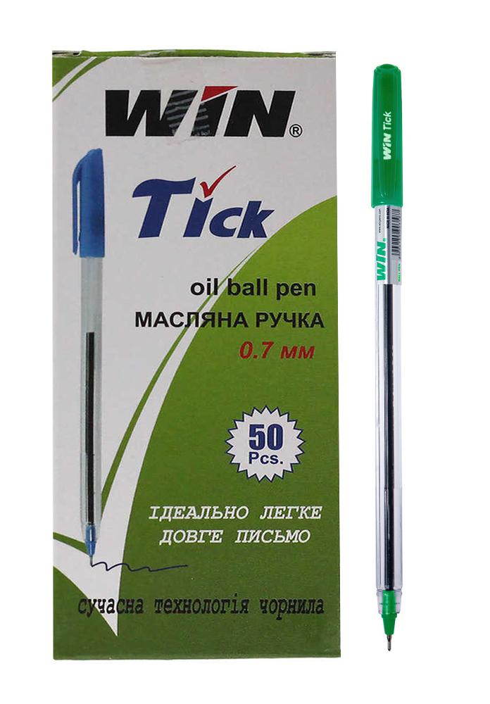 Ручка масляная TICK, 0,7мм., корпус прозр., стержень, зелен. WIN - фото 1