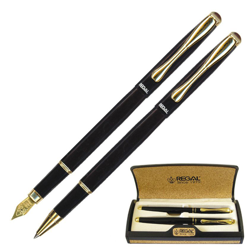 Ручка кулькова та пір'яна R12223.A.RF в подарунковому футлярі, чорн. REGAL - фото 1