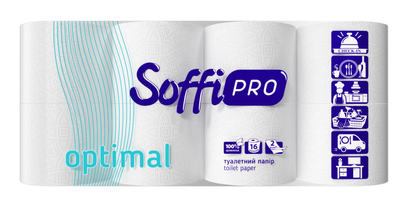 Туалетная бумага Стандарт, 2-х сл., целлюлоза, 130отр. (9,3*11,5см.) Optimal, 16шт./уп., бел. SoffPro - фото 1