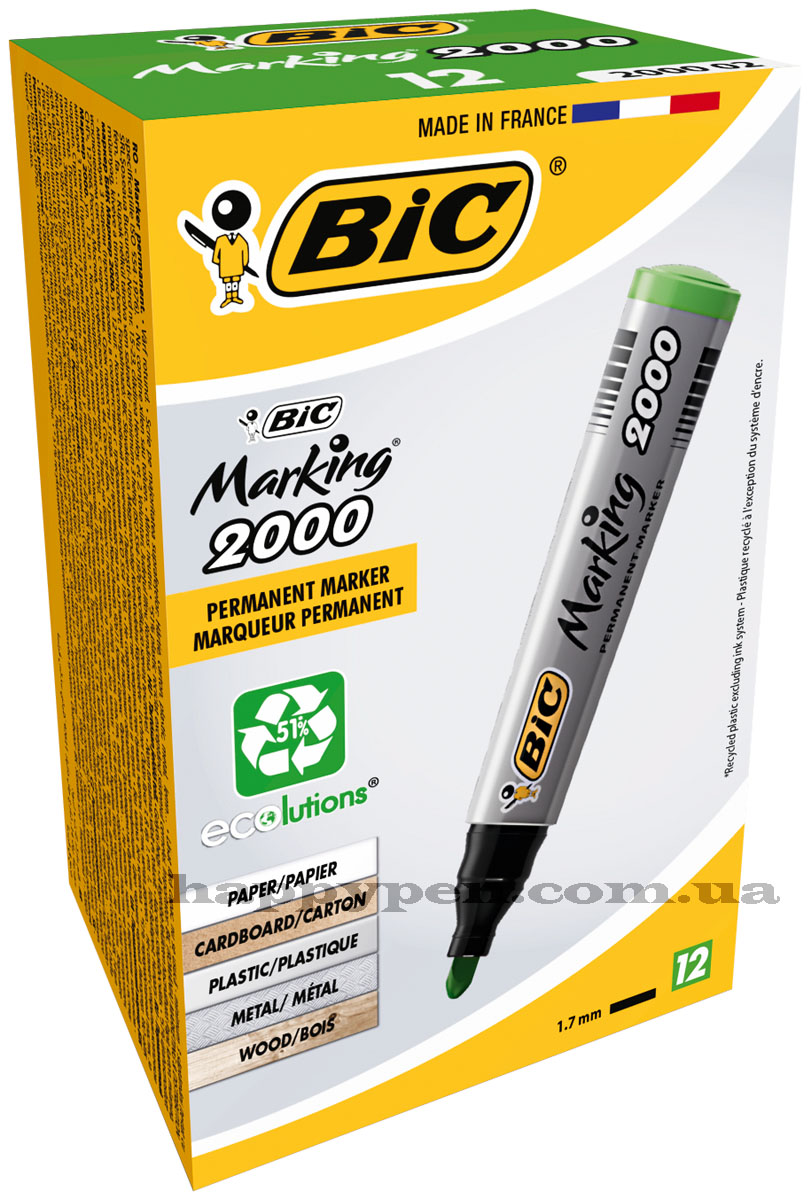 Маркер перманентний 2000, круглий наконечник 2,5мм., зелен. Bic - фото 1