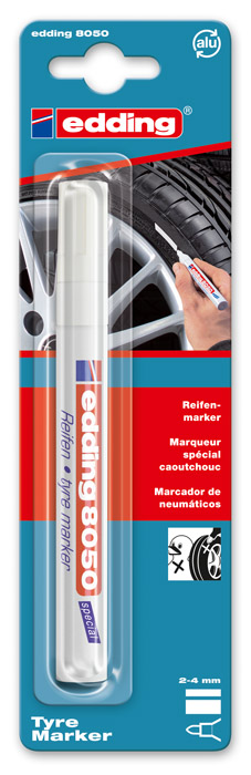 Маркер для шин 8050, круглий накінечник 2-4мм., біл. Edding - фото 1
