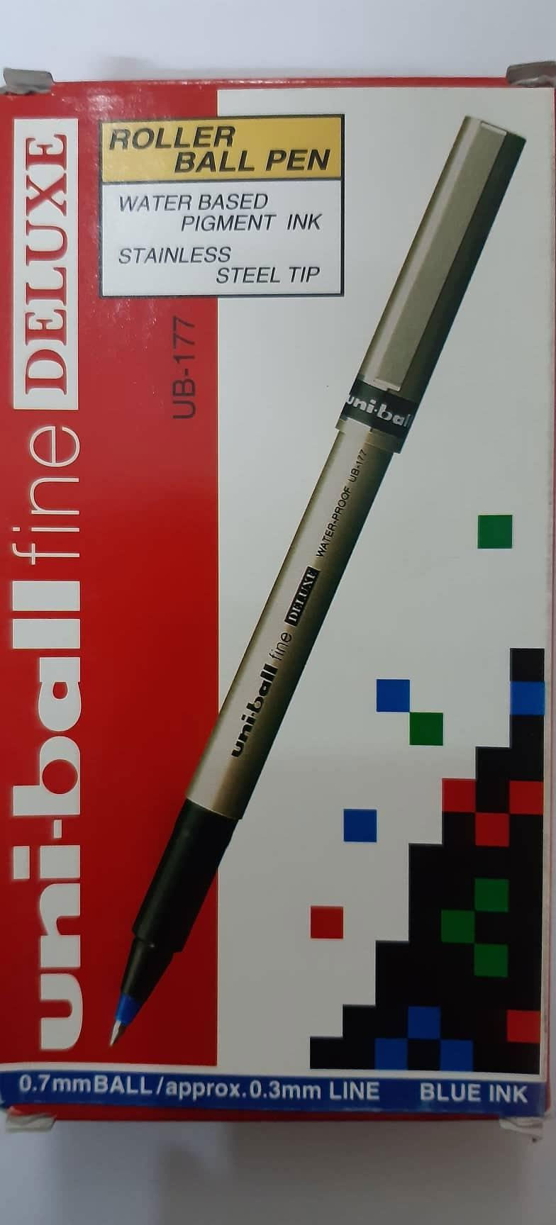 Роллер Uni-ball fine Deluxe, 0,7мм., корпус серебр., стержень син. Uni - фото 1