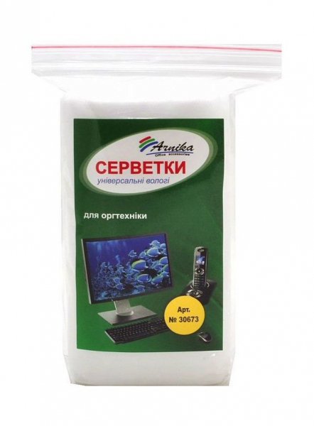 Серветки вологі для чищення оргтехныки, змінні в кульку, 100шт. (30673) Арніка - фото 1