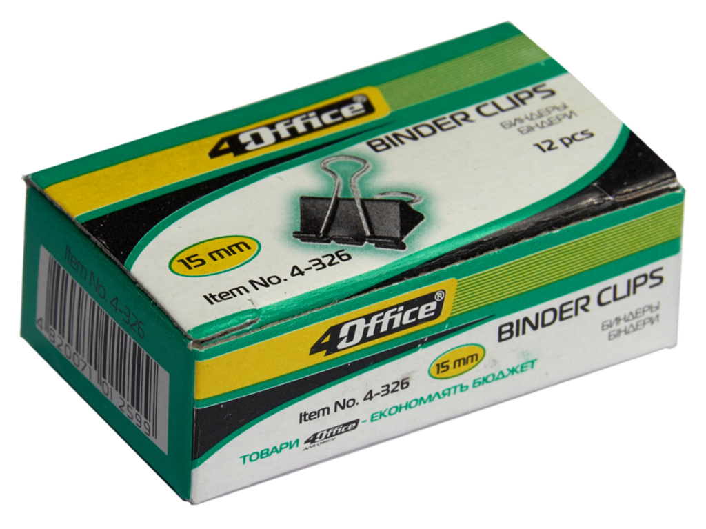 Зажим-биндер 15мм., 12шт./уп., черн. 4Office - фото 2