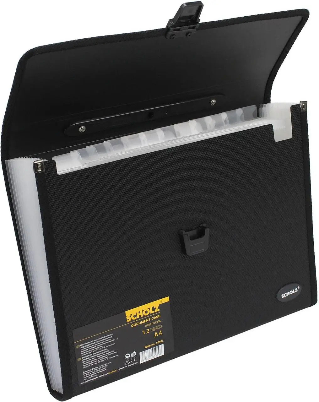 Портфель-картотека на 12 отделений, А4, черн. Scholz - фото 2