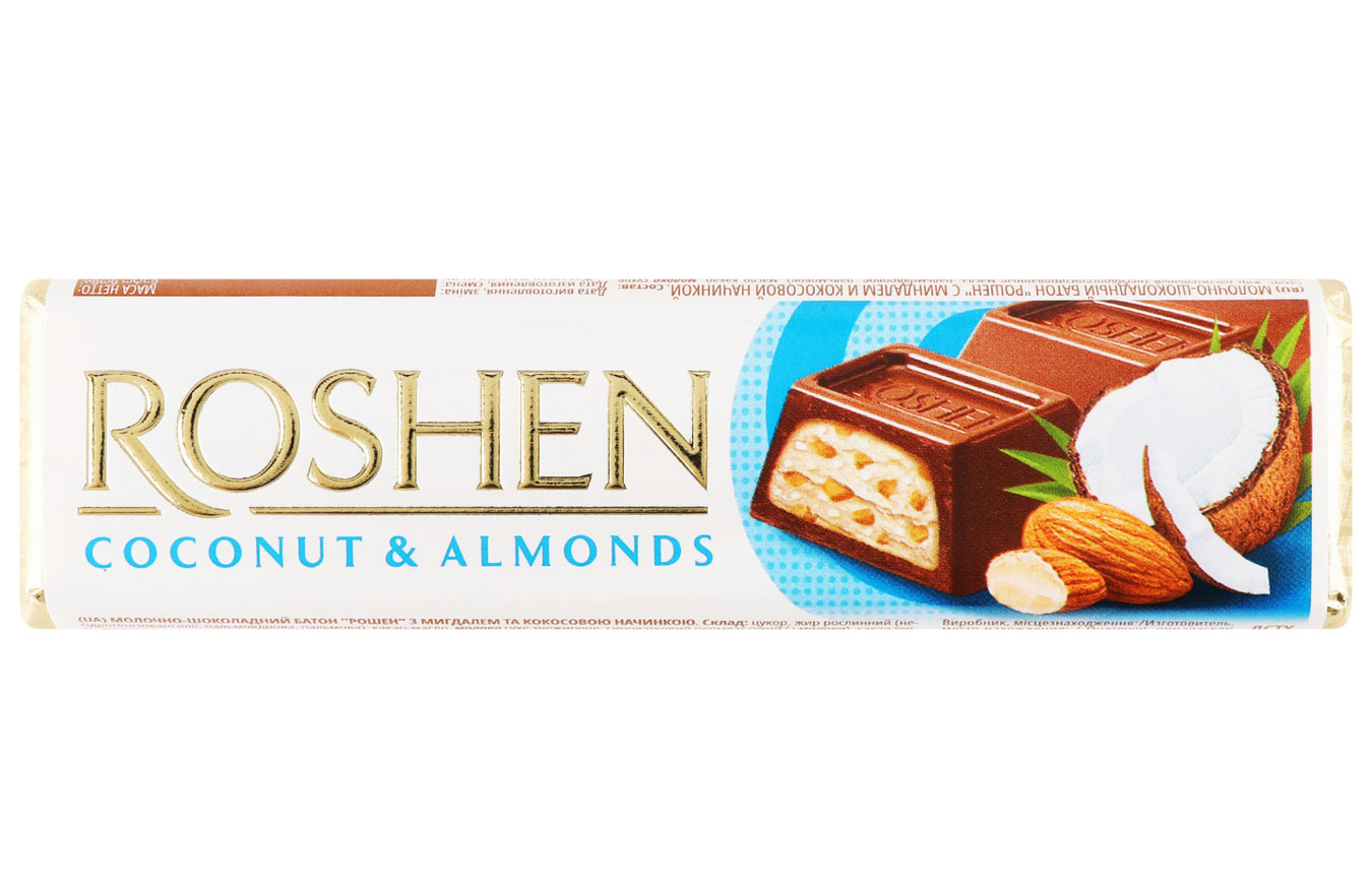 Батончик COCONUT & ALMONDS молочно-шоколадный с кокосом и миндалем, 38г. Roshen - фото 4