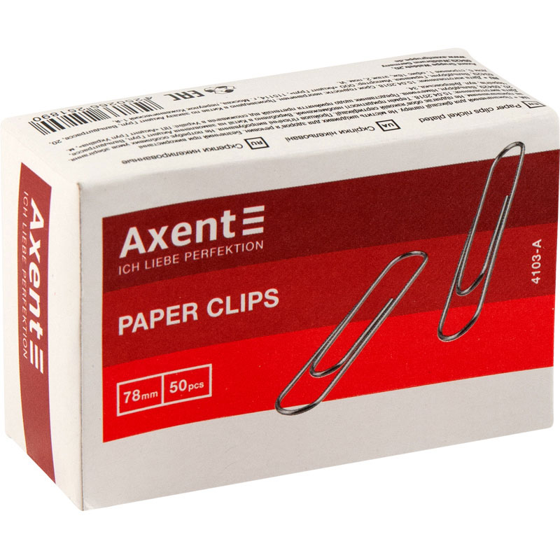 Скрепки 78мм., никель., круглые,  50шт., картон. уп. Axent - фото 2