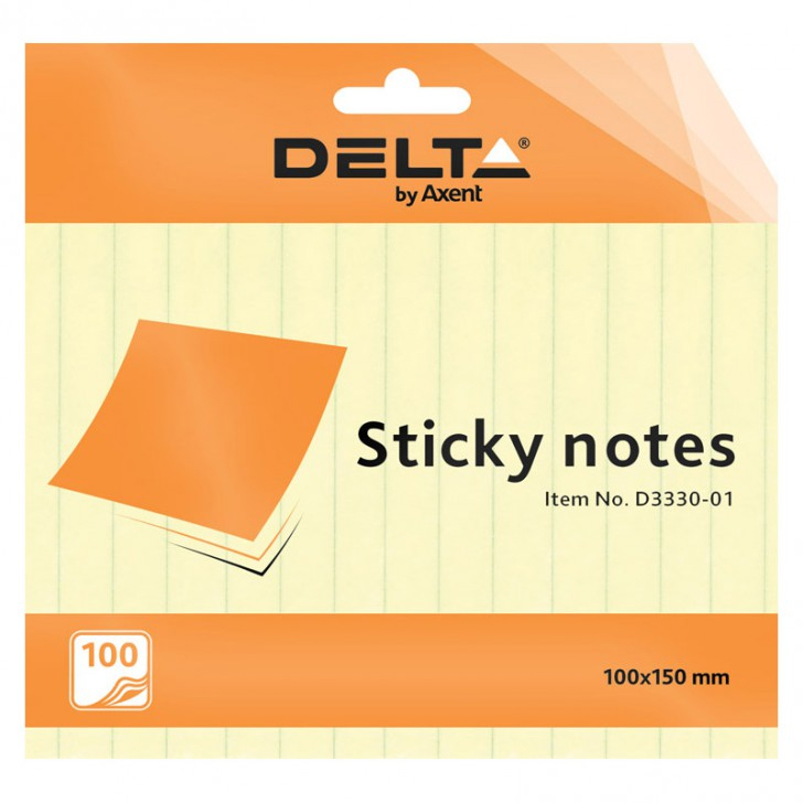 Блок паперу з клейким шаром 100*10мм.*100л.,  лінія, жовт. Axent Delta - фото 1