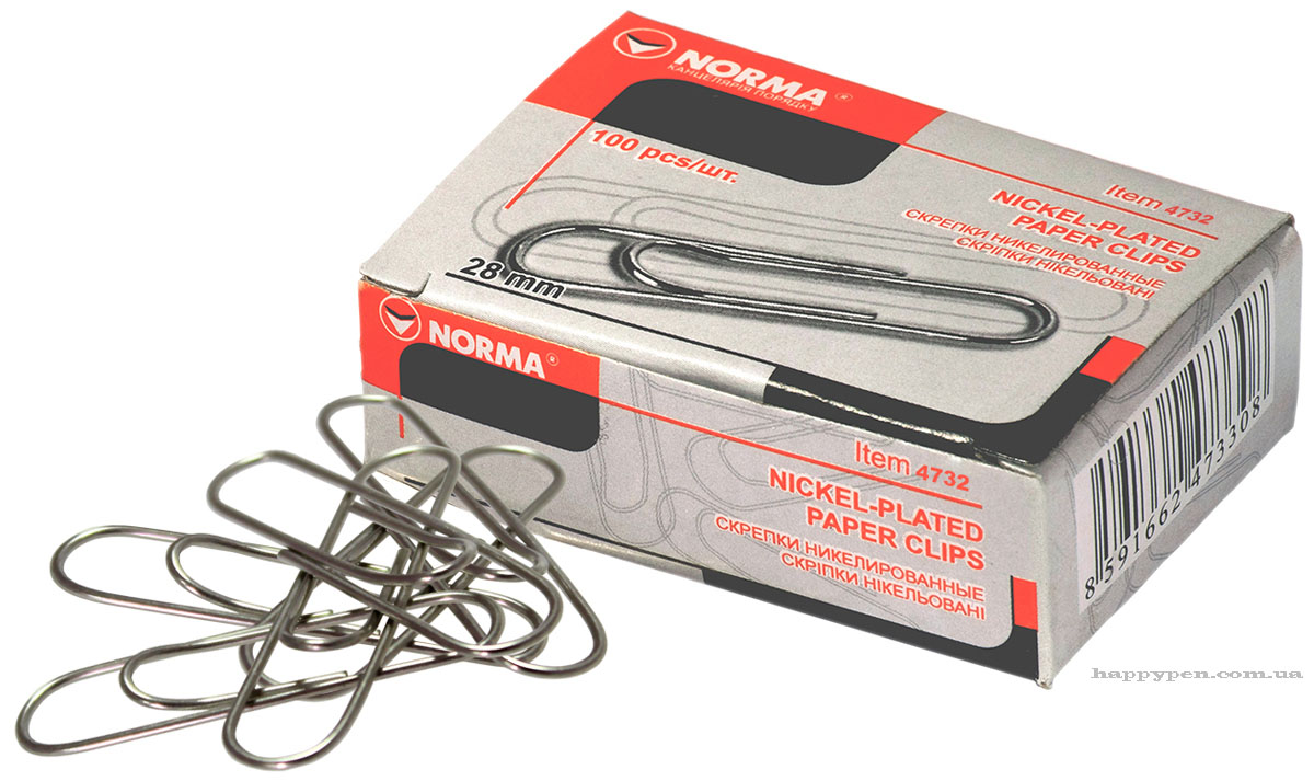 Скрепки 28мм., никель., круглые, 100шт., картон. уп. NORMA - фото 2