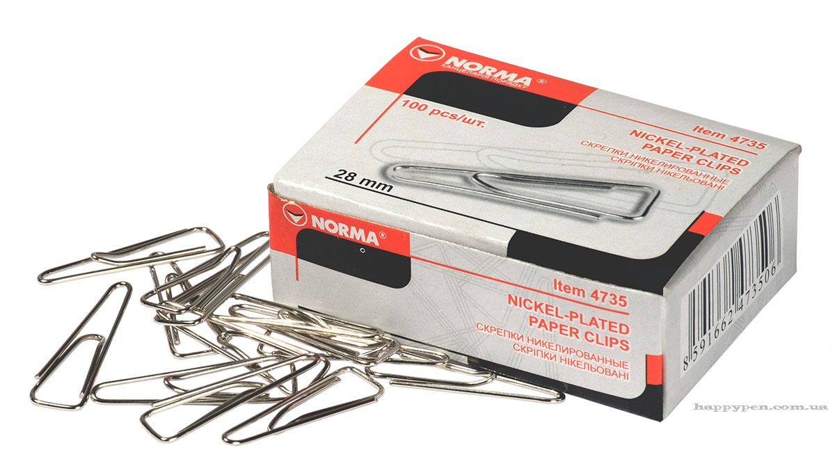 Скріпки нікельовані трикутні, 28мм., 100шт., картон. уп. NORMA - фото 4