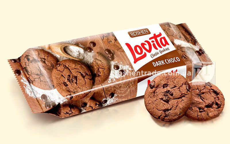 Печиво Lovita з какао та кусочками глазурі, 150гр. Roshen - фото 1