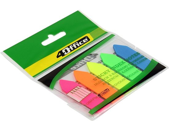 Закладки-стрелки пластиковые 12х44мм., 100шт., 5 цветов по 20 листов, неон 4Office - фото 1