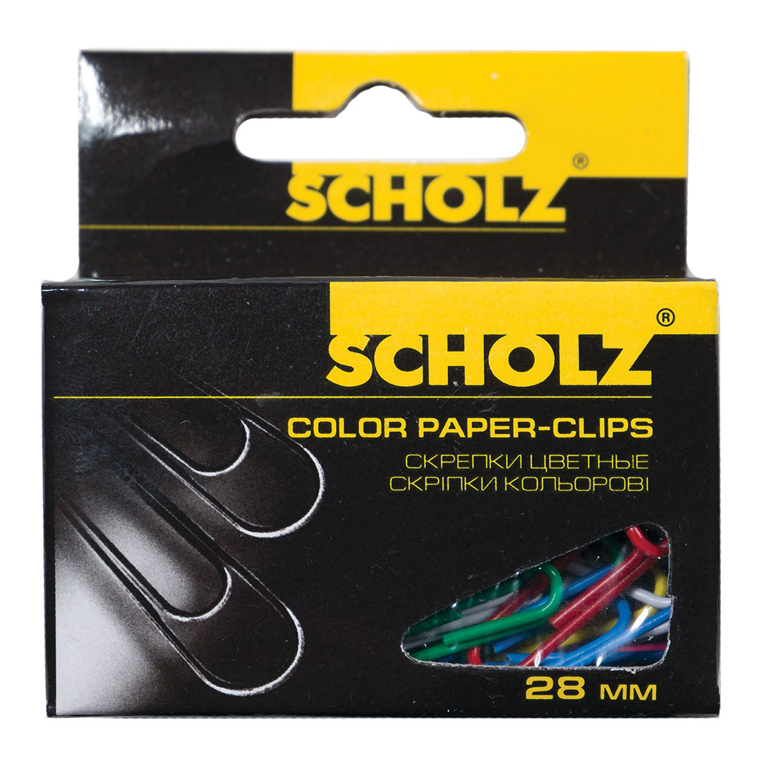 Скрепки 28мм., цветные, прямые, 100шт., картон. уп. Scholz - фото 2