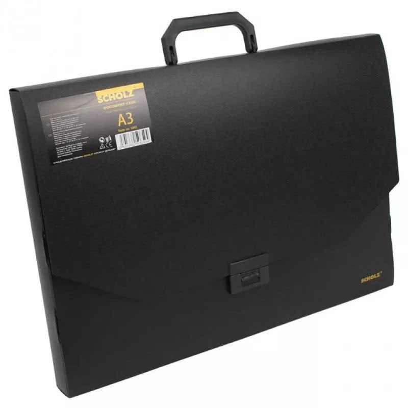 Портфель А3, на 1 отделение, пластик. с ручкой, черн. Scholz - фото 1