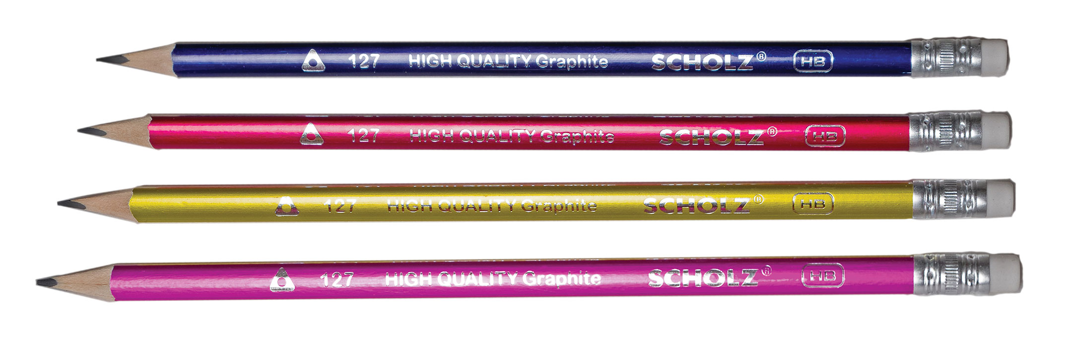 Карандаш простой графитный с резинкой HB, трехгранный, металлик, ассорт. Scholz - фото 1