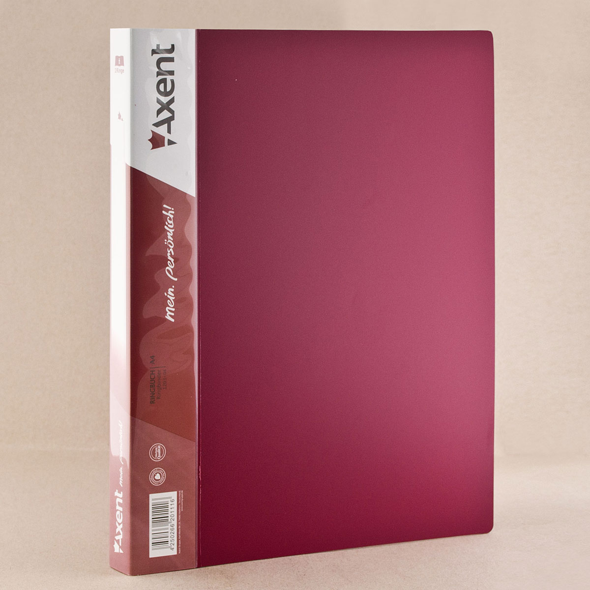 Папка А4, 25мм., 2кольца, пластик, внутренний карман, бордо Axent - фото 1