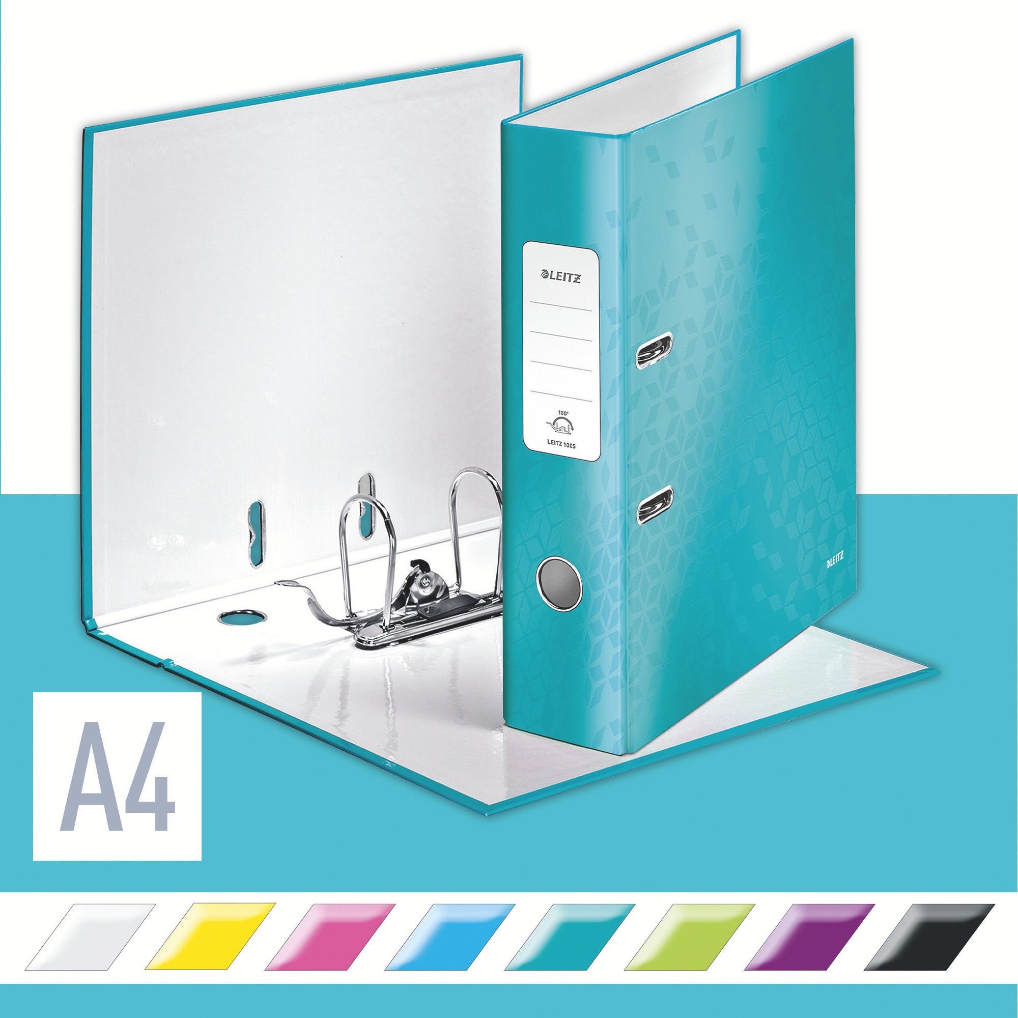 Реєстратор 8см. А4 (PP) 180мм., Wow, метал. бірюз. LEITZ - фото 5