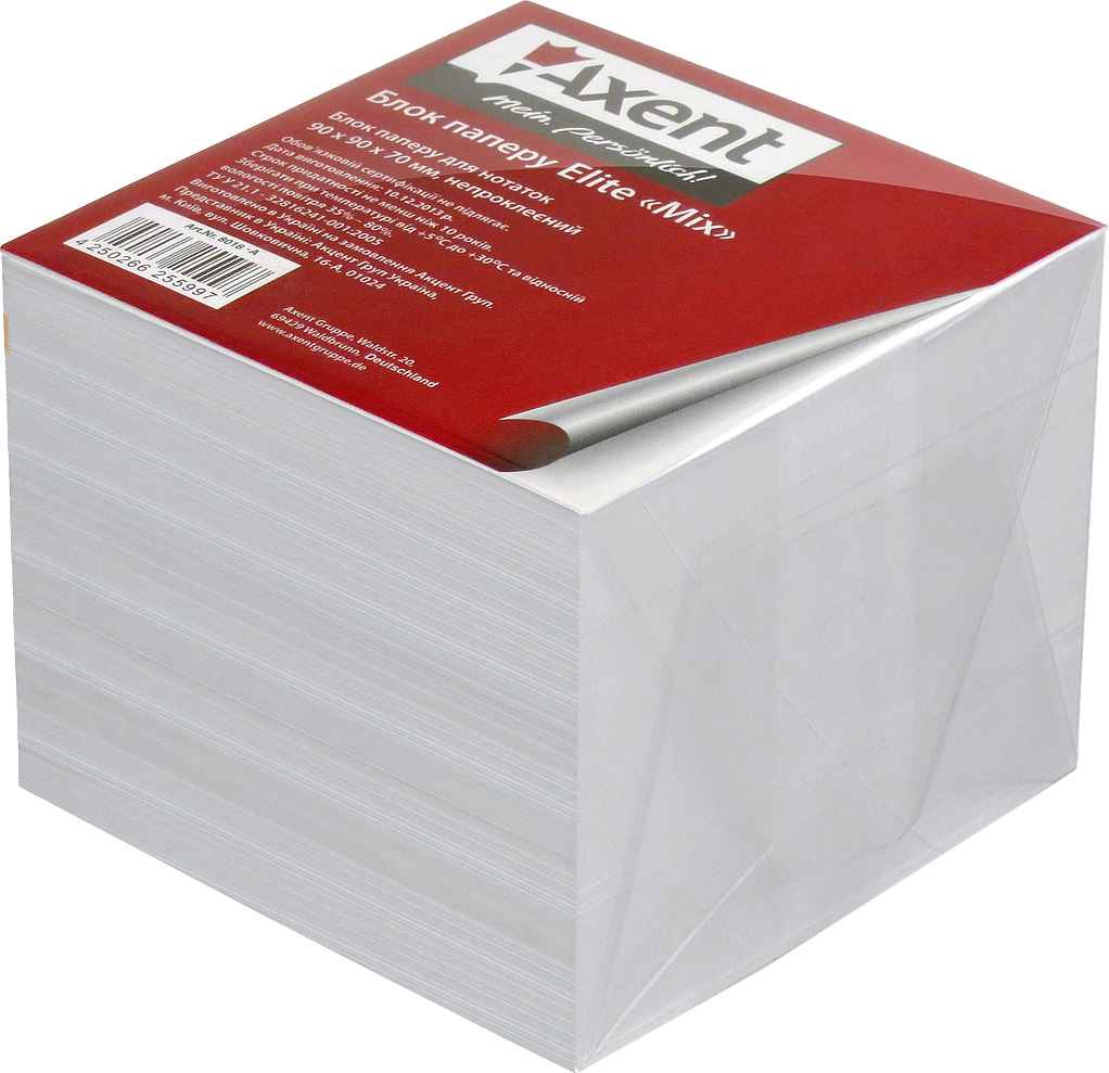 Блок для записи неклееный 90*90*70мм., Elite, белый Axent - фото 1