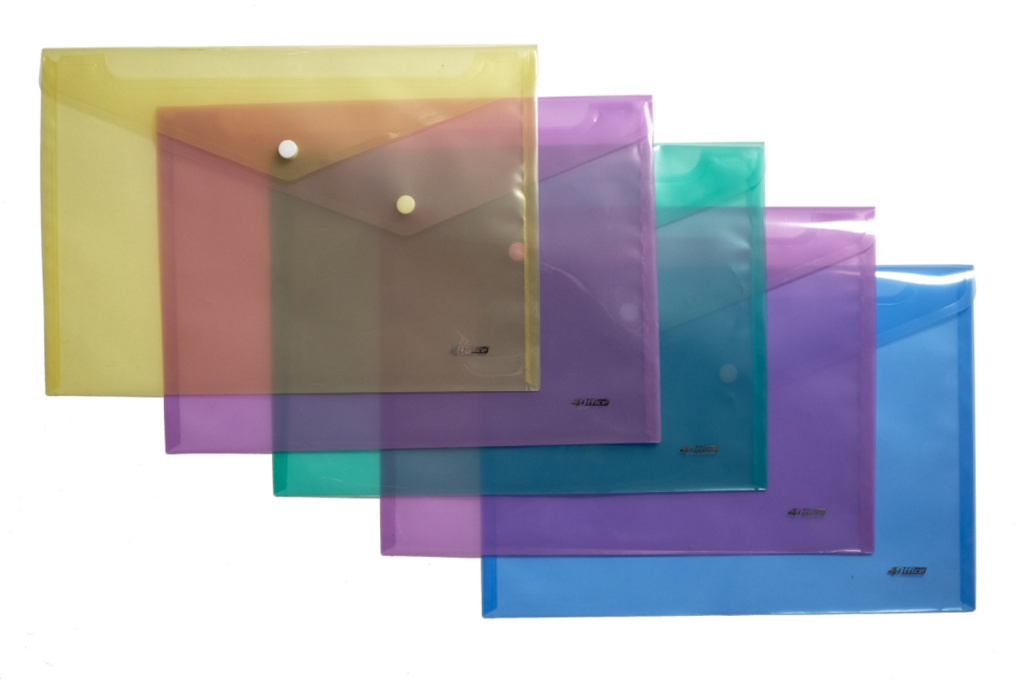 Папка-конверт на кнопке А4, тонкая, полупрозрачная, ассорт. 4Office - фото 1