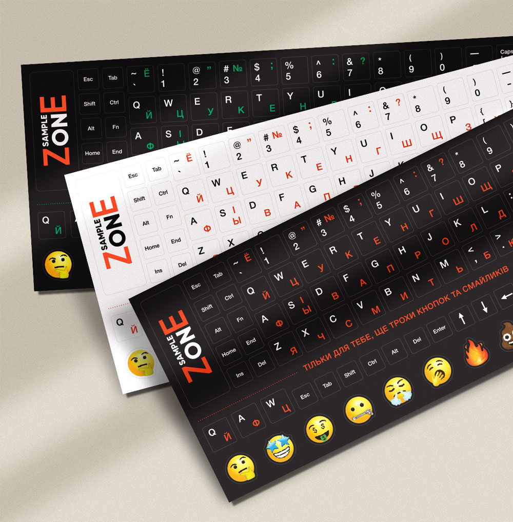 Наклейки на клавиатуру SampleZone SZ-N-W (укр./рус.) прозрачные, буквы белые Украина - фото 1