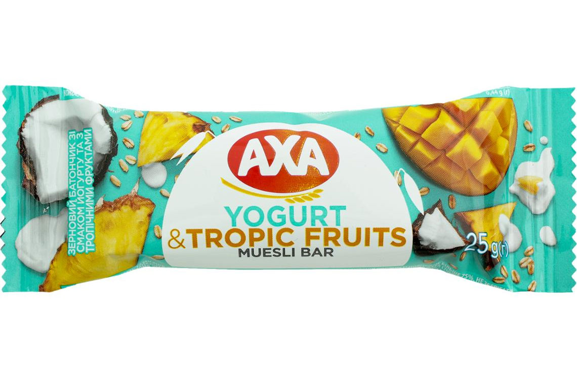 Батончик зерновий з йогуртом та тропічними фруктами, 25г. AXA - фото 1