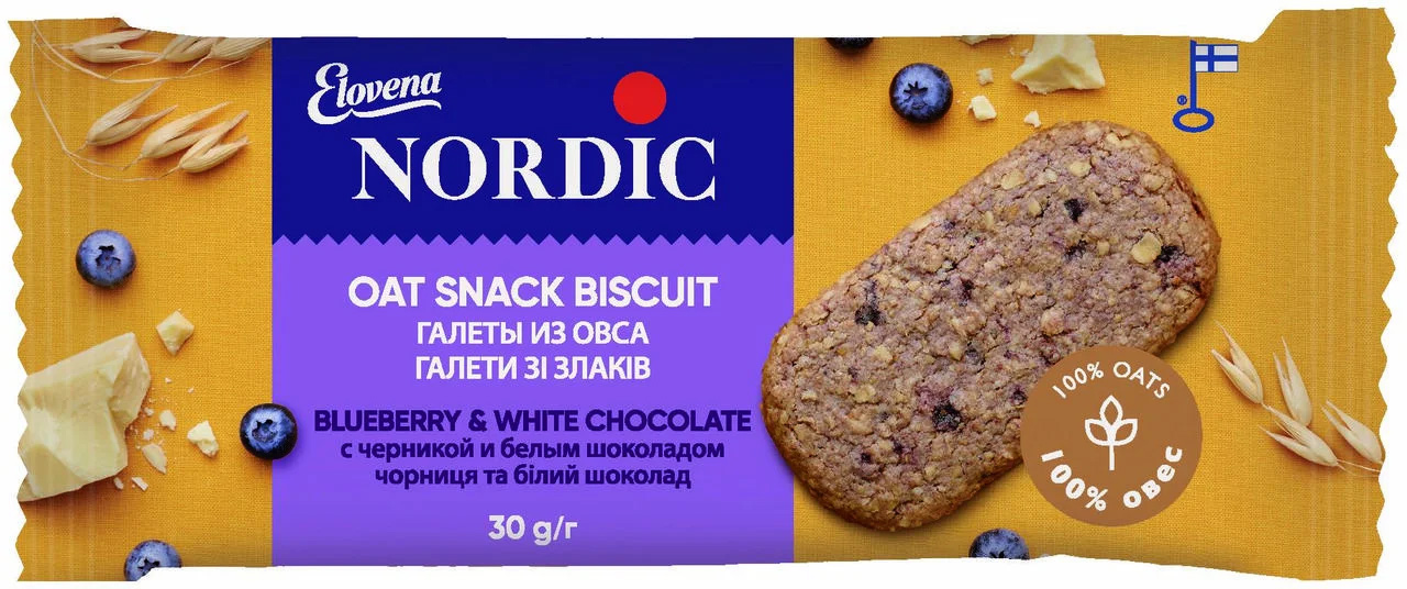 Галеты из овса NORDIC, 10шт./уп., Черника и белый шоколад Elovena (Nordic) - фото 1