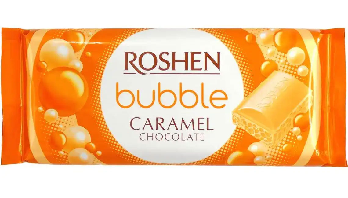 Шоколад пористый белый карамельный Bubble Caramel, 80г Roshen - фото 1
