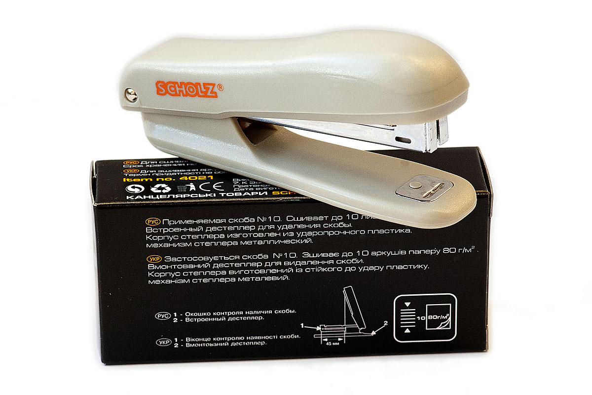 Степлер №10 10л., пластик., сер. Scholz - фото 2