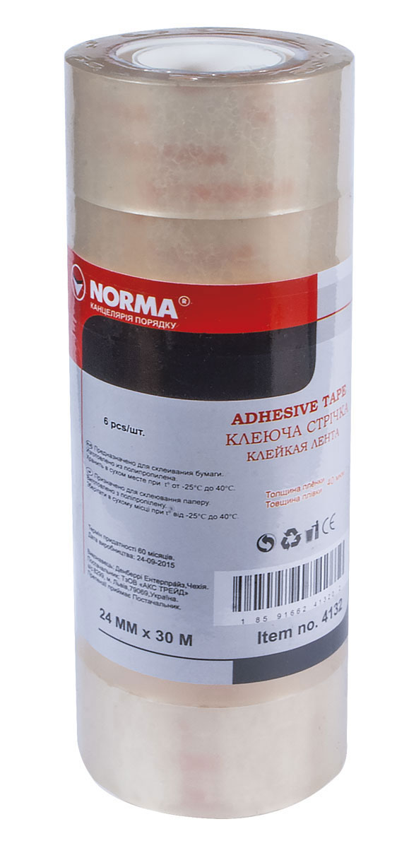 Клейка стрічка прозора 24мм.*10м., 6шт/уп. NORMA - фото 2