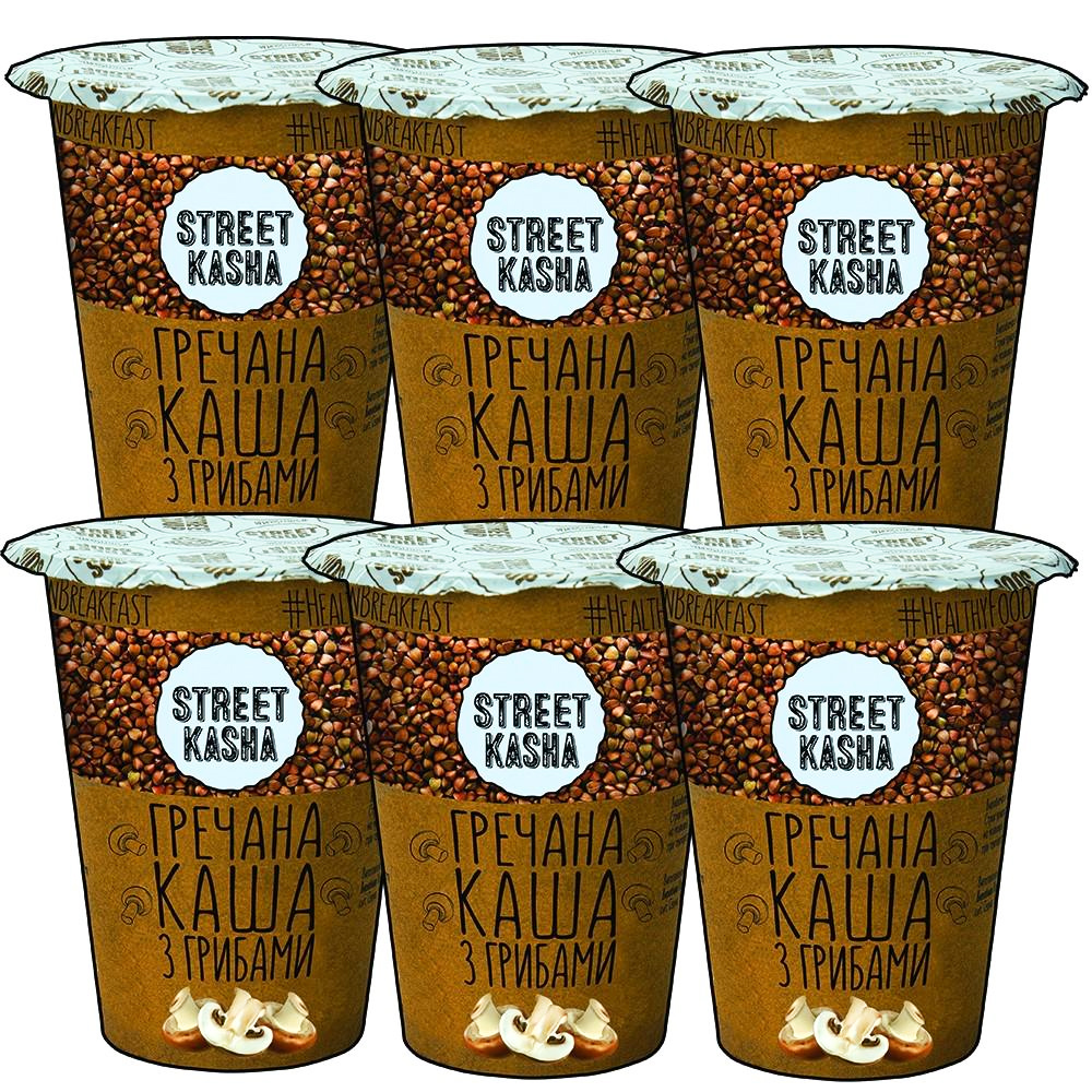 Каша Гречана з грибами 50.*30шт/уп., стакан, ложка всередині Street Kasha - фото 1