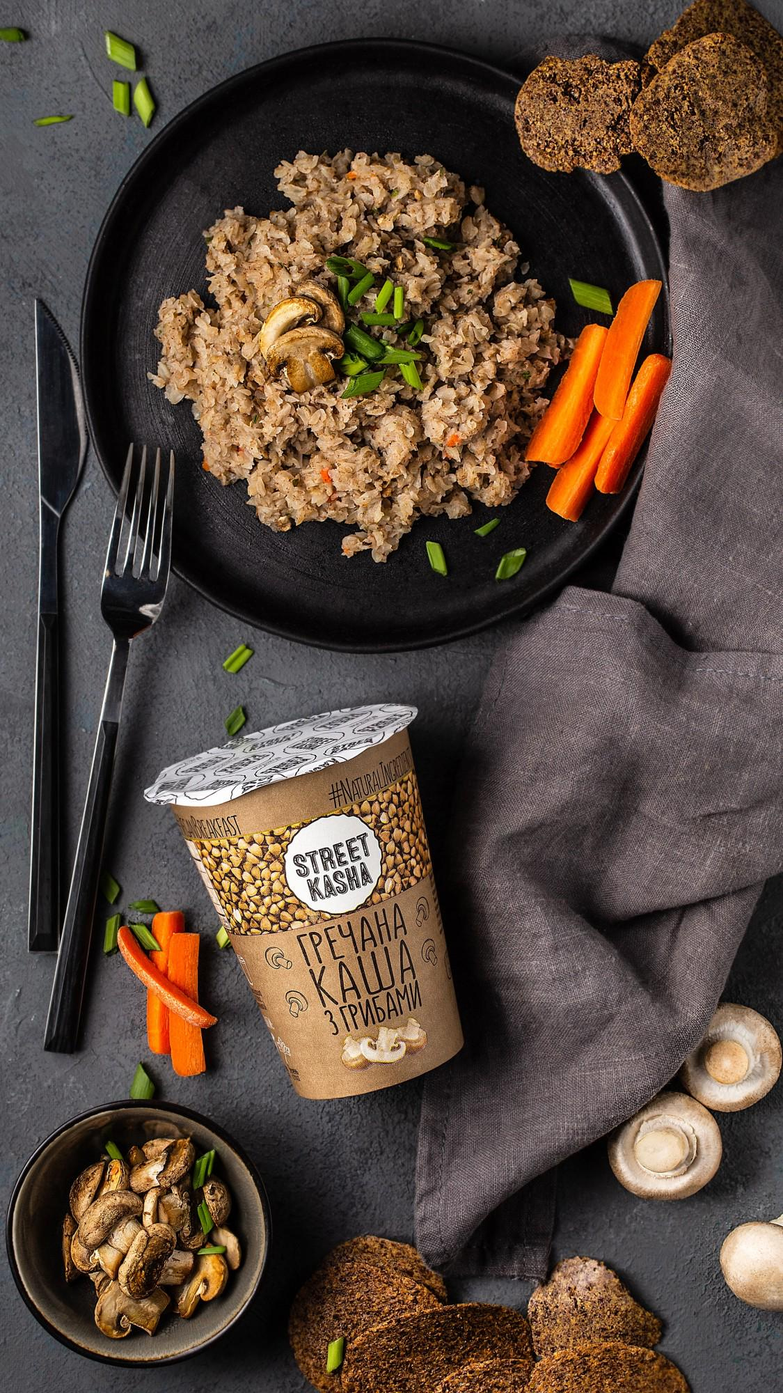 Каша Гречана з грибами 50.*30шт/уп., стакан, ложка всередині Street Kasha - фото 2