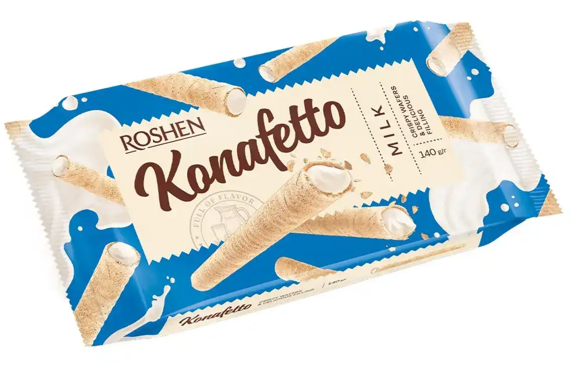 Трубочки вафельные Konafetto с молочной начинкой, 140г. Roshen - фото 1